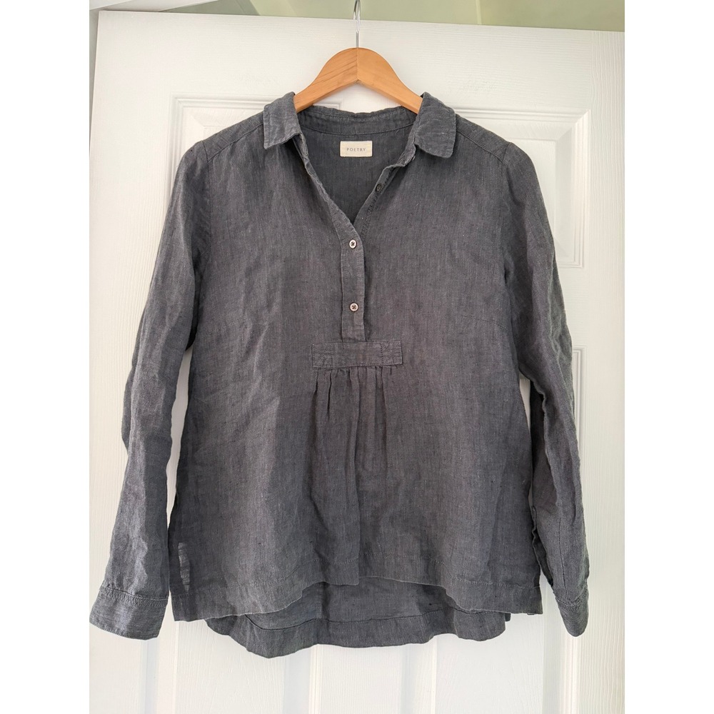 Poetry Womens Gray Organic Linen Blouse
